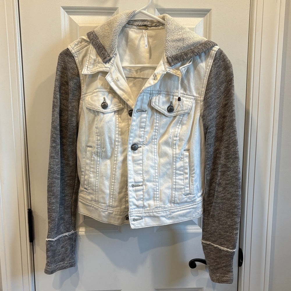 Free People White Demim Gray Grey Hoodie Jacket XS